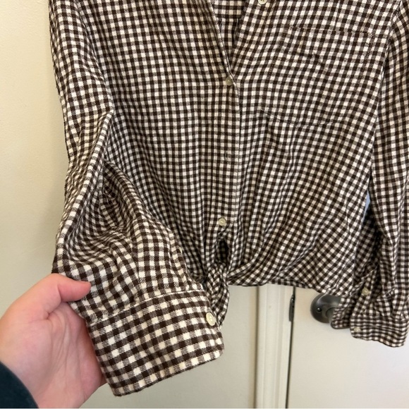 Madewell Flannel Tie Front Shirt Brown Gingham Check Button Down Shirt Small - Picture 5 of 10